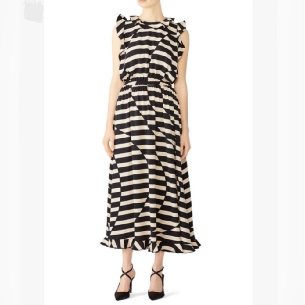 Stine Goya Women Striped Liberty Dress XS Midi Geometry Short Sleeve Artsy Euc